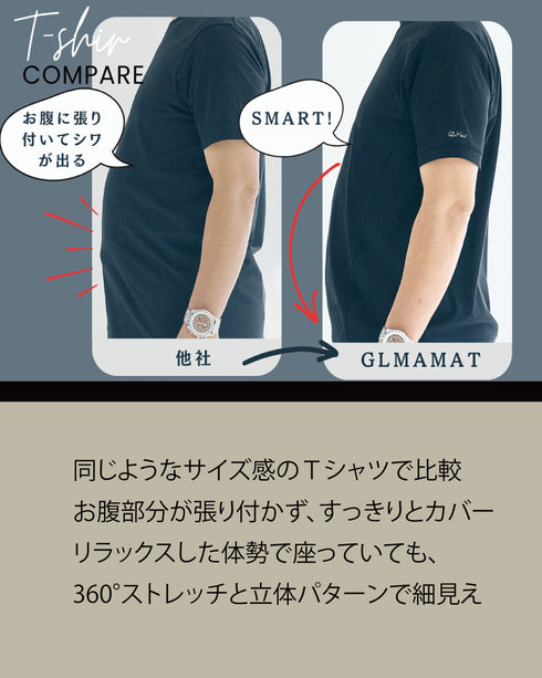 【メンズ】超撥水 お腹細見え PLAYFUL T-shirt(ワッペン半袖Tシャツ)